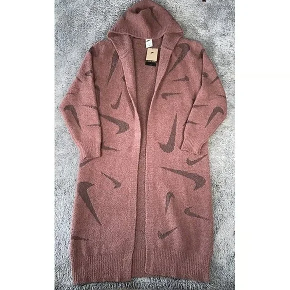 Nike Phoenix Cozy Boucle Long Knit Cardigan Sizes XS-XL Women Plum FD4282-208 - Picture 1 of 6